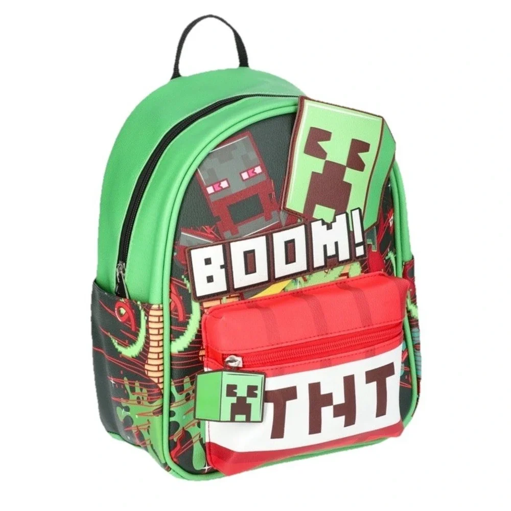 Minecraft Creeper TNT BOOM Mini‎ Backpack Faux Leather Gaming Bag Green NEW!